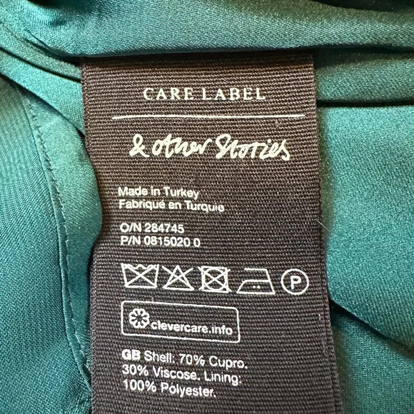 Dark Emerald Green Green & other stories Deep V-Neck Mini Dress in Size 4 - Picture 6 of 7